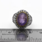 انگشتر نقره مردانه با سنگ آمیتیست الماس تراش طرح دورطلایی راشم - Image 3