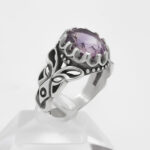 انگشتر آمیتیست الماس تراش نقره مردانه طرح بهرام - Image 3