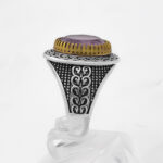 انگشتر نقره مردانه با سنگ آمیتیست الماس تراش طرح دورطلایی بهروز - Image 3