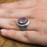 انگشتر نقره مردانه با سنگ آمیتیست الماس تراش طرح دورطلایی بهروز - Image 4