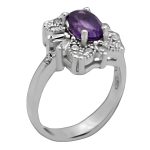 انگشتر آمیتیست الماس تراش نقره زنانه طرح ساتگین