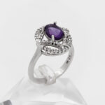 انگشتر آمیتیست الماس تراش نقره زنانه طرح ساحل - Image 3