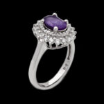 انگشتر آمیتیست الماس تراش نقره زنانه طرح ساقی