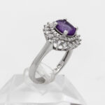 انگشتر آمیتیست الماس تراش نقره زنانه طرح ساقی - Image 3