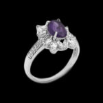 انگشتر آمیتیست الماس تراش نقره زنانه طرح سروگل