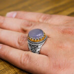 انگشتر عقیق کبود یمنی نقره مردانه طرح آرین - Image 2