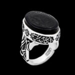 انگشتر عقیق مشکی نقره مردانه طرح یا امام حسین