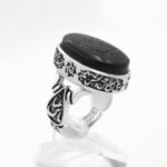 انگشتر عقیق مشکی نقره مردانه طرح یا امام حسین - Image 2