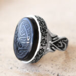 انگشتر عقیق مشکی نقره مردانه طرح یا امام حسین - Image 5