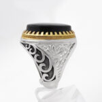 انگشتر عقیق مشکی نقره مردانه طرح دورطلایی فاخر اسحاق - Image 2