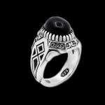 انگشتر عقیق مشکی نقره مردانه طرح اسکندر