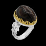 انگشتر دور طلایی عقیق باباقوری نقره مردانه طرح رامک - Image 5