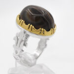 انگشتر دور طلایی عقیق باباقوری نقره مردانه طرح رامک - Image 4