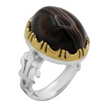 انگشتر دور طلایی عقیق باباقوری نقره مردانه طرح رامک