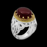 انگشتر دور طلایی عقیق سرخ نقره مردانه طرح رهام