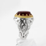 انگشتر دور طلایی عقیق سرخ نقره مردانه طرح رهام - Image 2