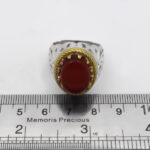 انگشتر دور طلایی عقیق سرخ نقره مردانه طرح رهام - Image 4