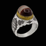 انگشتر عقیق سلیمانی فانتزی دور طلایی نقره مردانه طرح فانتزی یا علی (ع) - Image 5