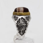 انگشتر عقیق سلیمانی فانتزی دور طلایی نقره مردانه طرح فانتزی یا علی (ع) - Image 3