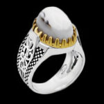 انگشتر عقیق باباقوری نقره مردانه طرح دور طلایی سام - Image 5