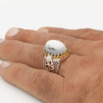 انگشتر عقیق باباقوری نقره مردانه طرح دور طلایی سام - Image 2