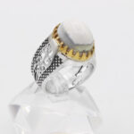 انگشتر عقیق باباقوری نقره مردانه طرح دور طلایی سام - Image 3