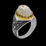 انگشتر دور طلایی عقیق باباقوری نقره مردانه طرح پیام - Image 5