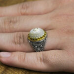 انگشتر دور طلایی عقیق باباقوری نقره مردانه طرح پیام - Image 2