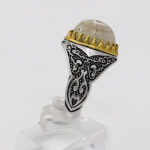 انگشتر دور طلایی عقیق باباقوری نقره مردانه طرح پیام - Image 3