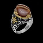 انگشتر دور طلایی عقیق سلیمانی نقره مردانه طرح توماج - Image 5