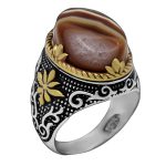 انگشتر دور طلایی عقیق سلیمانی نقره مردانه طرح توماج