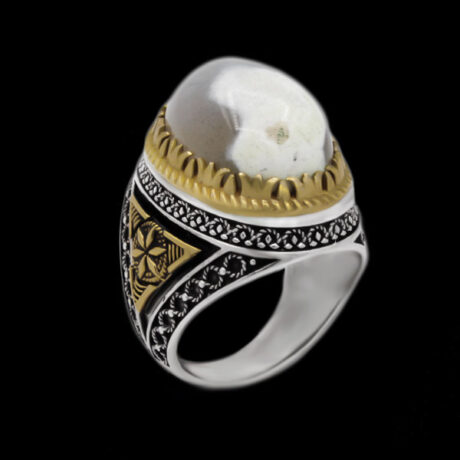 انگشتر دور طلایی عقیق باباقوری نقره مردانه طرح جابر