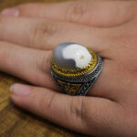 انگشتر دور طلایی عقیق باباقوری نقره مردانه طرح جابر - Image 2