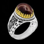 انگشتر عقیق سلیمانی نقره مردانه طرح دور طلایی رامتین - Image 5