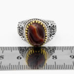 انگشتر عقیق سلیمانی نقره مردانه طرح دور طلایی رامتین - Image 3