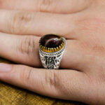 انگشتر عقیق سلیمانی نقره مردانه طرح دور طلایی رامتین - Image 2