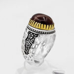 انگشتر عقیق سلیمانی نقره مردانه طرح دور طلایی رامتین - Image 4