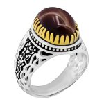 انگشتر عقیق سلیمانی نقره مردانه طرح دور طلایی رامتین