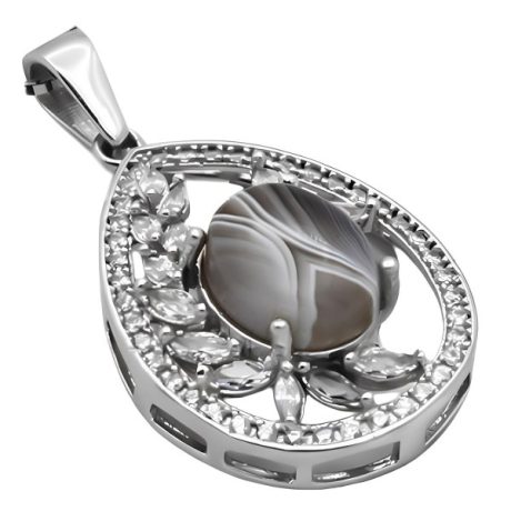 گردنبند عقیق سلیمانی نقره زنانه طرح زکیه ۲