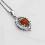 گردنبند عقیق سلیمانی نقره زنانه طرح ساتین - Image 2