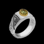 انگشتر زبرجد الماس تراش نقره مردانه طرح دورطلایی سهند