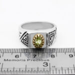 انگشتر زبرجد الماس تراش نقره مردانه طرح دورطلایی سهند - Image 3