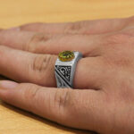 انگشتر زبرجد الماس تراش نقره مردانه طرح دورطلایی سهند - Image 4