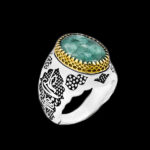 انگشتر زمرد الماس تراش نقره مردانه دور طلایی طرح یا علی