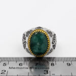 انگشتر زمرد الماس تراش نقره مردانه دور طلایی طرح یا علی - Image 3