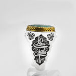 انگشتر زمرد الماس تراش نقره مردانه دور طلایی طرح یا علی - Image 4