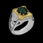 انگشتر زمرد الماس تراش نقره مردانه دور طلایی طرح شاهین