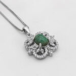 گردنبند زمرد الماس تراش نقره زنانه طرح چمن - Image 2