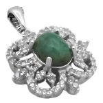 گردنبند زمرد الماس تراش نقره زنانه طرح چمن