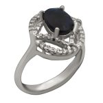 انگشتر یاقوت کبود الماس تراش نقره زنانه طرح ساحل